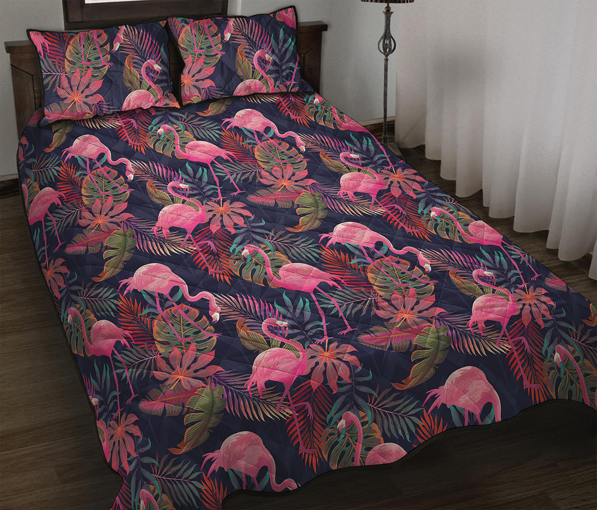 Tropical Flamingo Aloha Pattern Print Quilt Bed Set