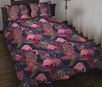 Tropical Flamingo Aloha Pattern Print Quilt Bed Set