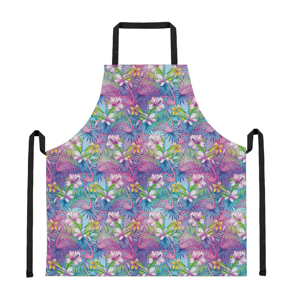 Tropical Flamingo And Hibiscus Print Apron