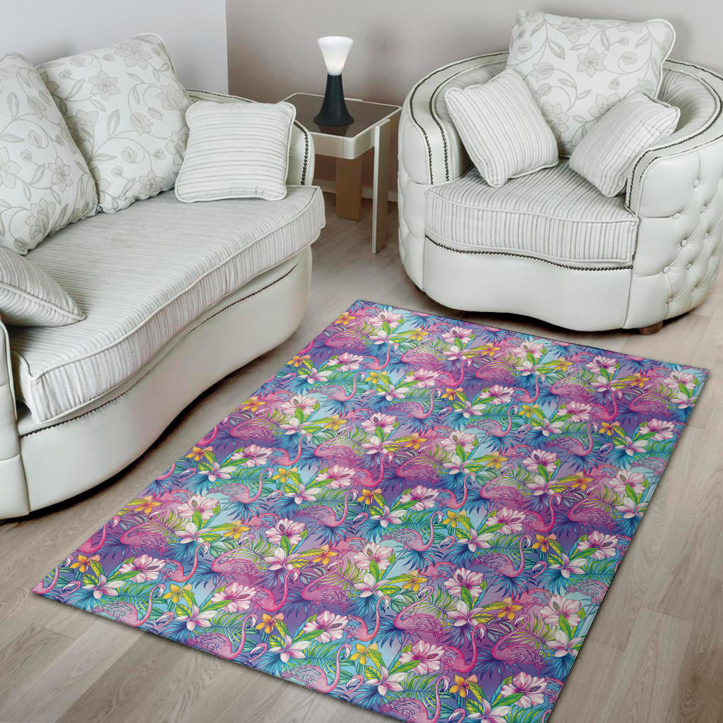 Tropical Flamingo And Hibiscus Print Area Rug