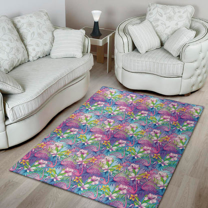 Tropical Flamingo And Hibiscus Print Area Rug