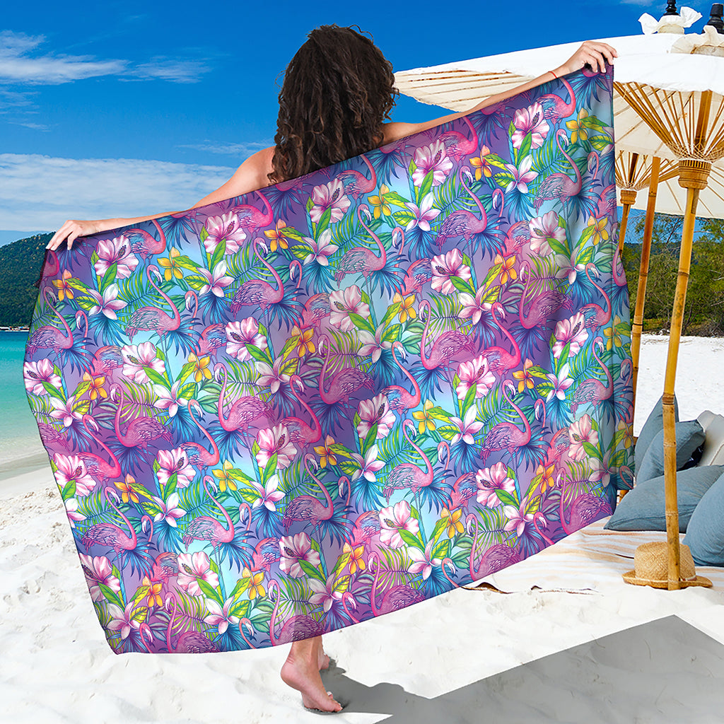 Tropical Flamingo And Hibiscus Print Beach Sarong Wrap