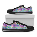 Tropical Flamingo And Hibiscus Print Black Low Top Sneakers