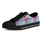 Tropical Flamingo And Hibiscus Print Black Low Top Shoes