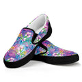 Tropical Flamingo And Hibiscus Print Black Slip On Sneakers