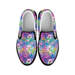 Tropical Flamingo And Hibiscus Print Black Slip On Shoes