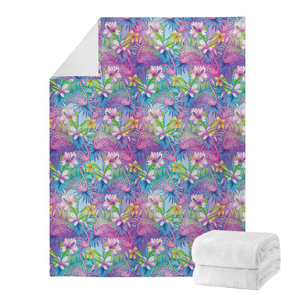 Tropical Flamingo And Hibiscus Print Blanket