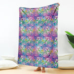 Tropical Flamingo And Hibiscus Print Blanket