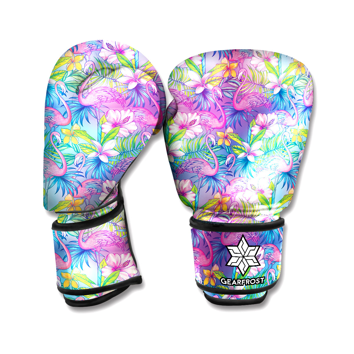 Tropical Flamingo And Hibiscus Print Boxing Gloves