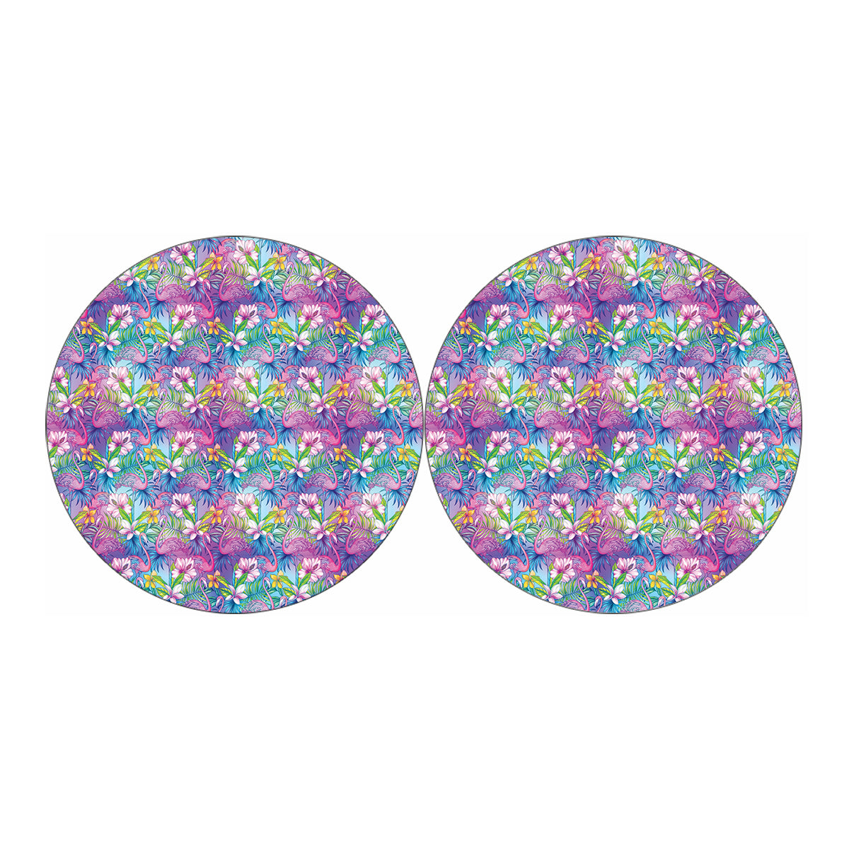 Tropical Flamingo And Hibiscus Print Car Coasters