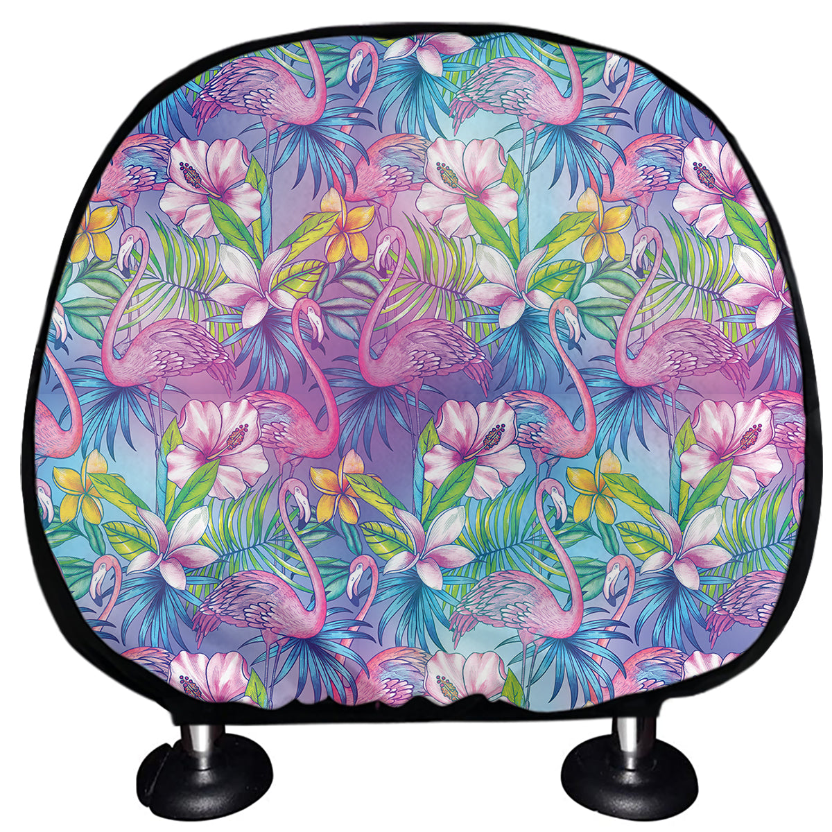 Tropical Flamingo And Hibiscus Print Car Headrest Covers