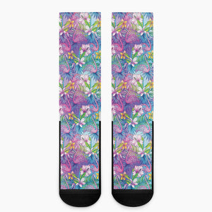 Tropical Flamingo And Hibiscus Print Crew Socks