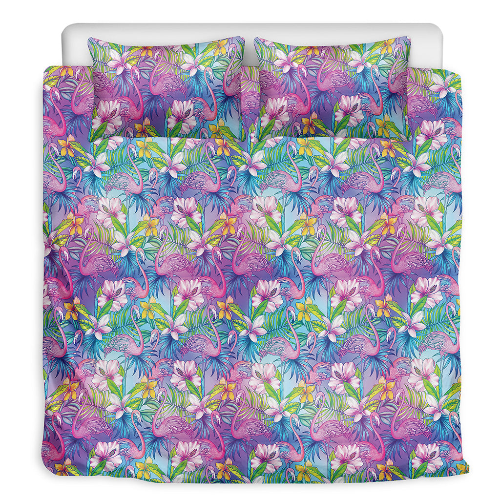 Tropical Flamingo And Hibiscus Print Duvet Cover Bedding Set