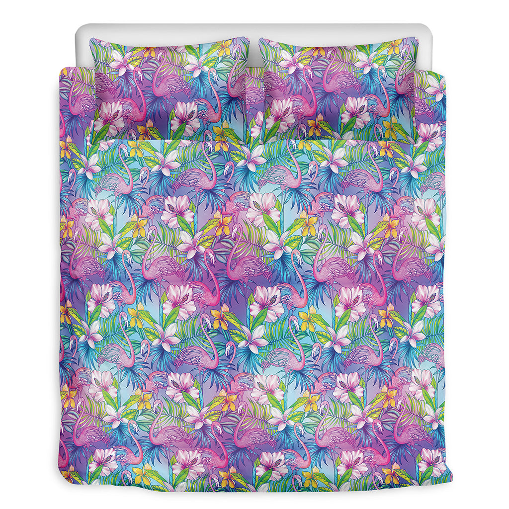 Tropical Flamingo And Hibiscus Print Duvet Cover Bedding Set