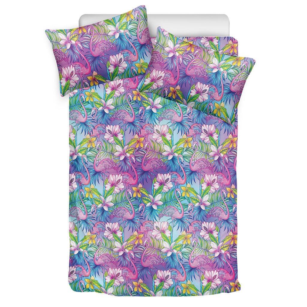 Tropical Flamingo And Hibiscus Print Duvet Cover Bedding Set