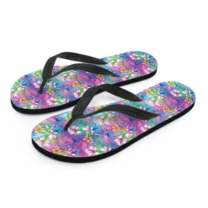Tropical Flamingo And Hibiscus Print Flip Flops