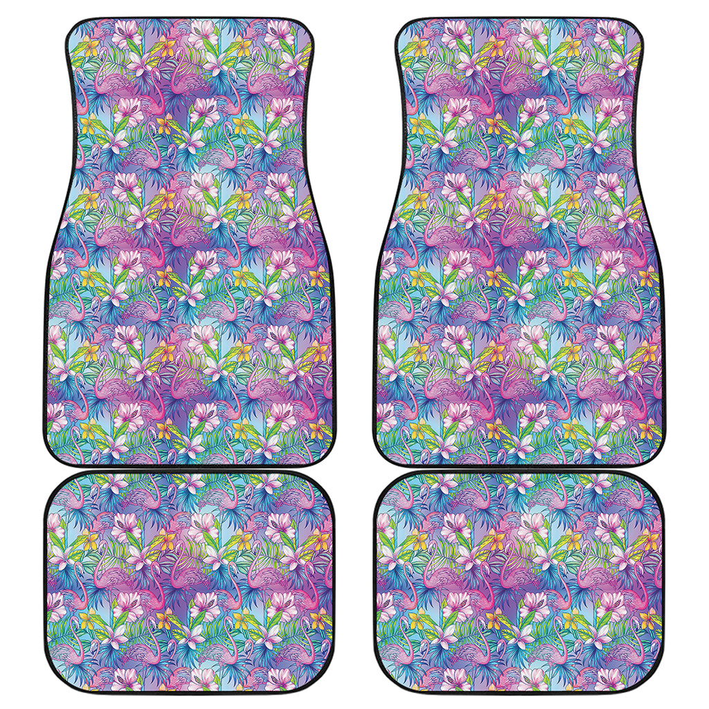 Tropical Flamingo And Hibiscus Print Front and Back Car Floor Mats