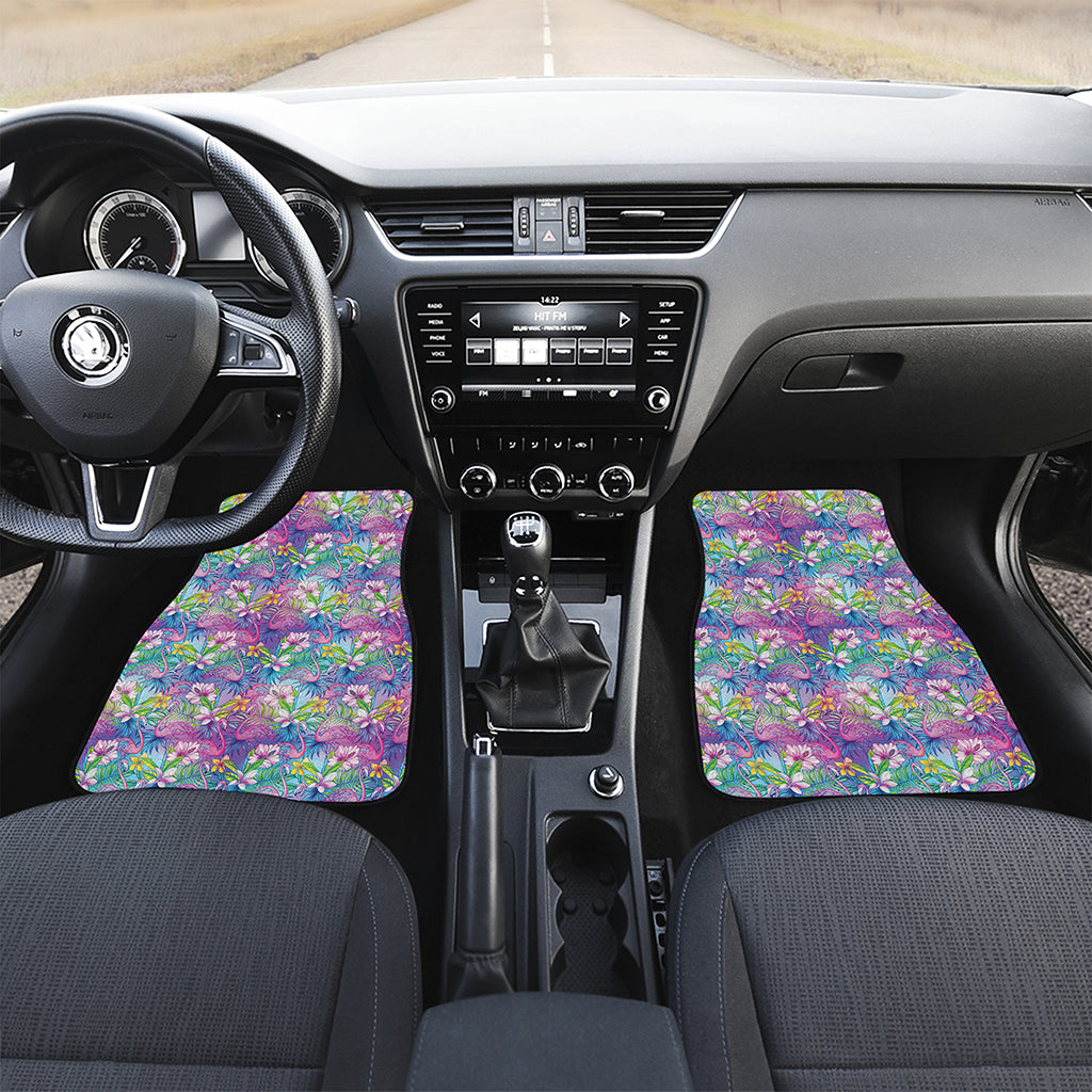 Tropical Flamingo And Hibiscus Print Front and Back Car Floor Mats