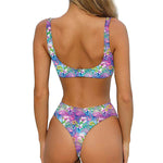 Tropical Flamingo And Hibiscus Print Front Bow Tie Bikini