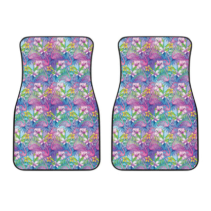 Tropical Flamingo And Hibiscus Print Front Car Floor Mats