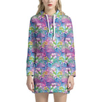 Tropical Flamingo And Hibiscus Print Hoodie Dress