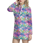 Tropical Flamingo And Hibiscus Print Hoodie Dress