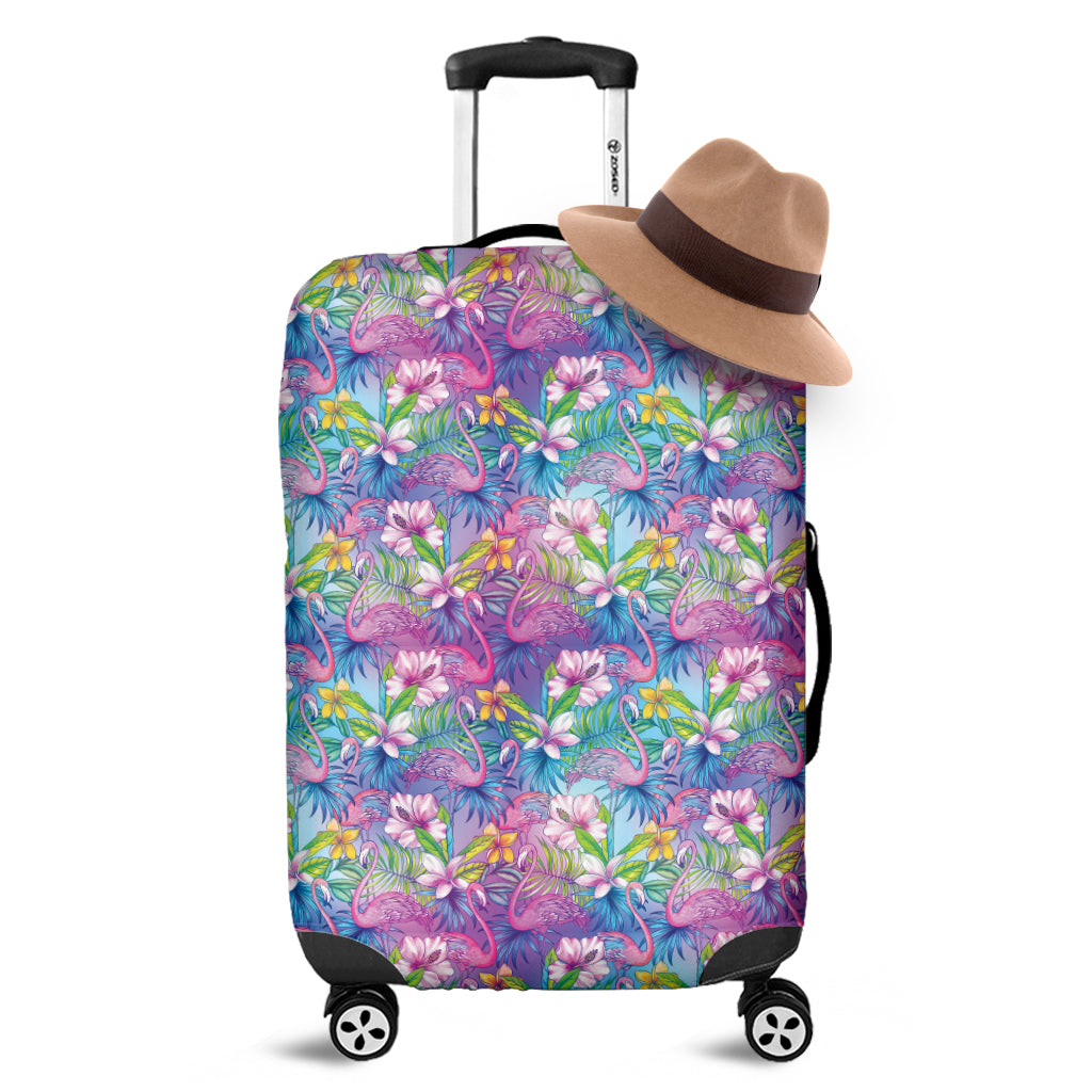 Tropical Flamingo And Hibiscus Print Luggage Cover