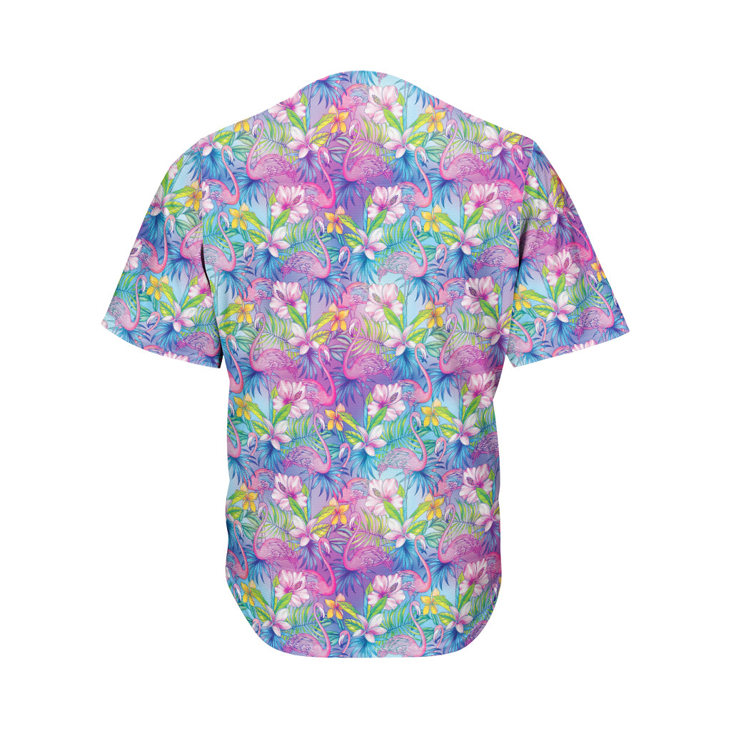 Tropical Flamingo And Hibiscus Print Men's Baseball Jersey