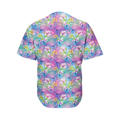 Tropical Flamingo And Hibiscus Print Men's Baseball Jersey