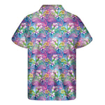Tropical Flamingo And Hibiscus Print Men's Short Sleeve Shirt
