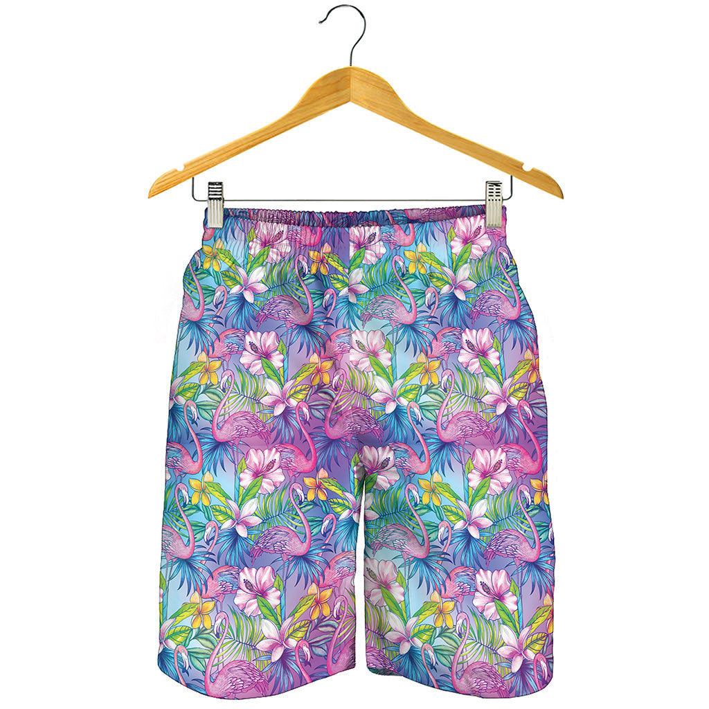 Tropical Flamingo And Hibiscus Print Men's Shorts