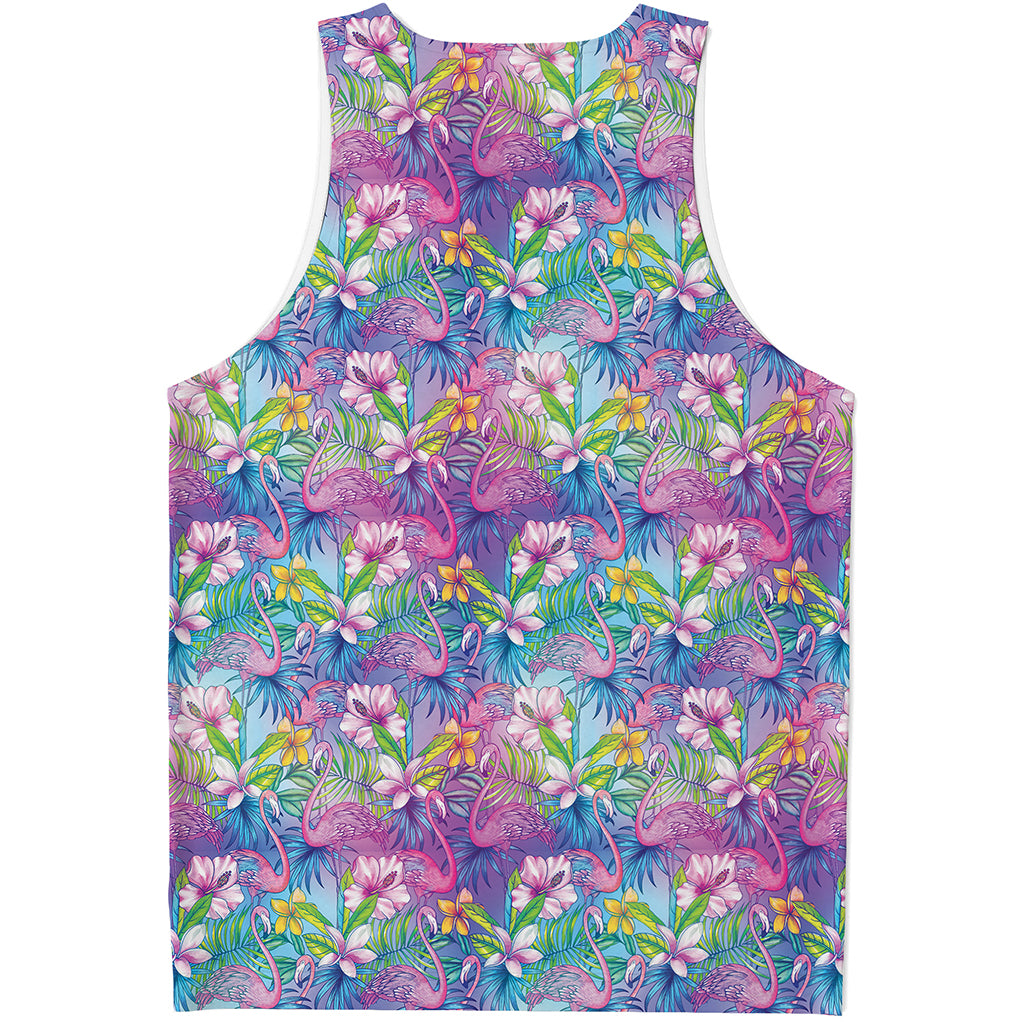 Tropical Flamingo And Hibiscus Print Men's Tank Top