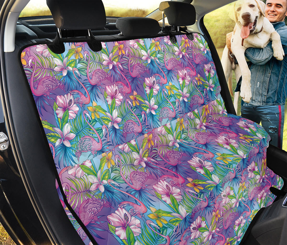 Tropical Flamingo And Hibiscus Print Pet Car Back Seat Cover