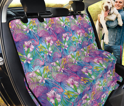 Tropical Flamingo And Hibiscus Print Pet Car Back Seat Cover