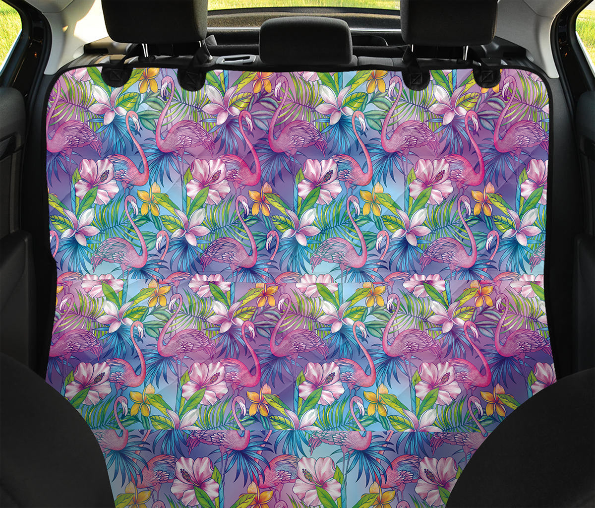 Tropical Flamingo And Hibiscus Print Pet Car Back Seat Cover
