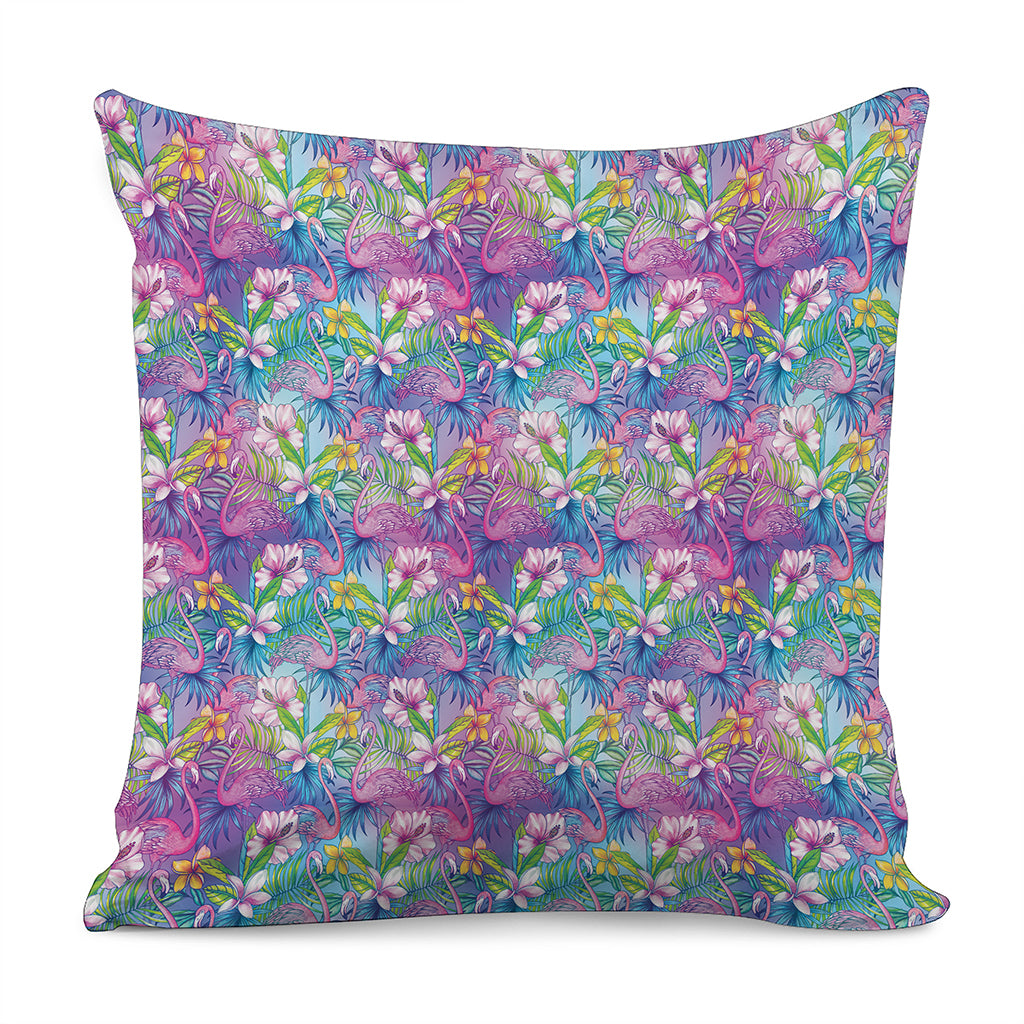 Tropical Flamingo And Hibiscus Print Pillow Cover