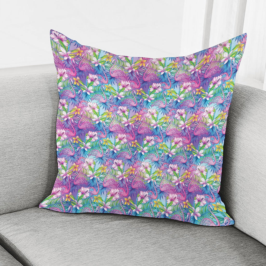 Tropical Flamingo And Hibiscus Print Pillow Cover