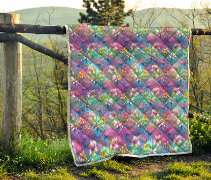 Tropical Flamingo And Hibiscus Print Quilt