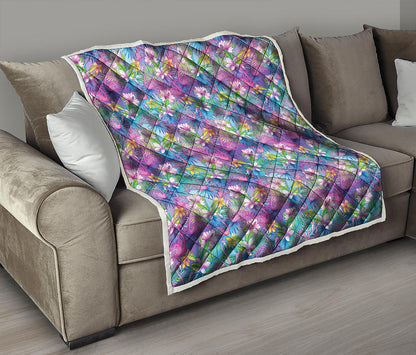 Tropical Flamingo And Hibiscus Print Quilt