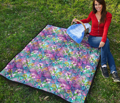 Tropical Flamingo And Hibiscus Print Quilt