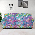 Tropical Flamingo And Hibiscus Print Sofa Cover