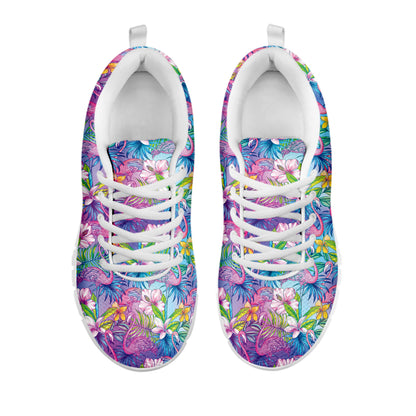 Tropical Flamingo And Hibiscus Print White Sneakers