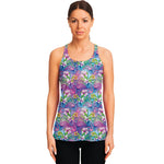 Tropical Flamingo And Hibiscus Print Women's Racerback Tank Top