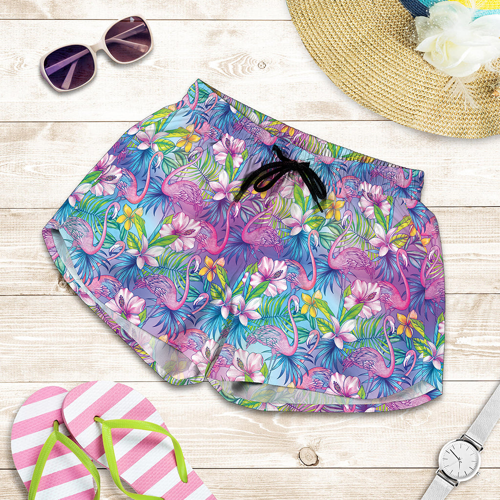 Tropical Flamingo And Hibiscus Print Women's Shorts
