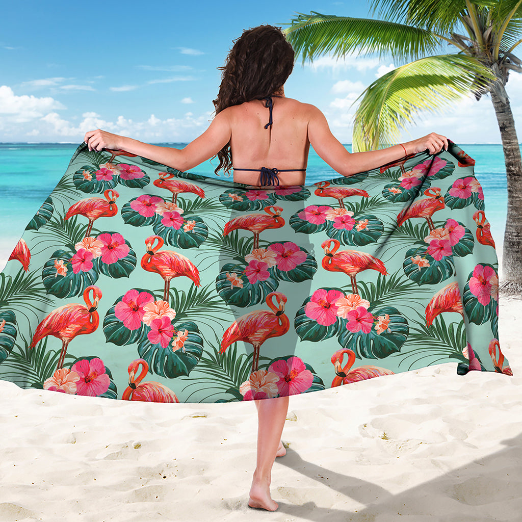 Tropical Floral Flamingo Pattern Print Beach Sarong Wrap