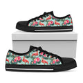 Tropical Floral Flamingo Pattern Print Black Low Top Sneakers