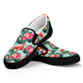 Tropical Floral Flamingo Pattern Print Black Slip On Sneakers