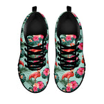 Tropical Floral Flamingo Pattern Print Black Sneakers