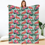Tropical Floral Flamingo Pattern Print Blanket