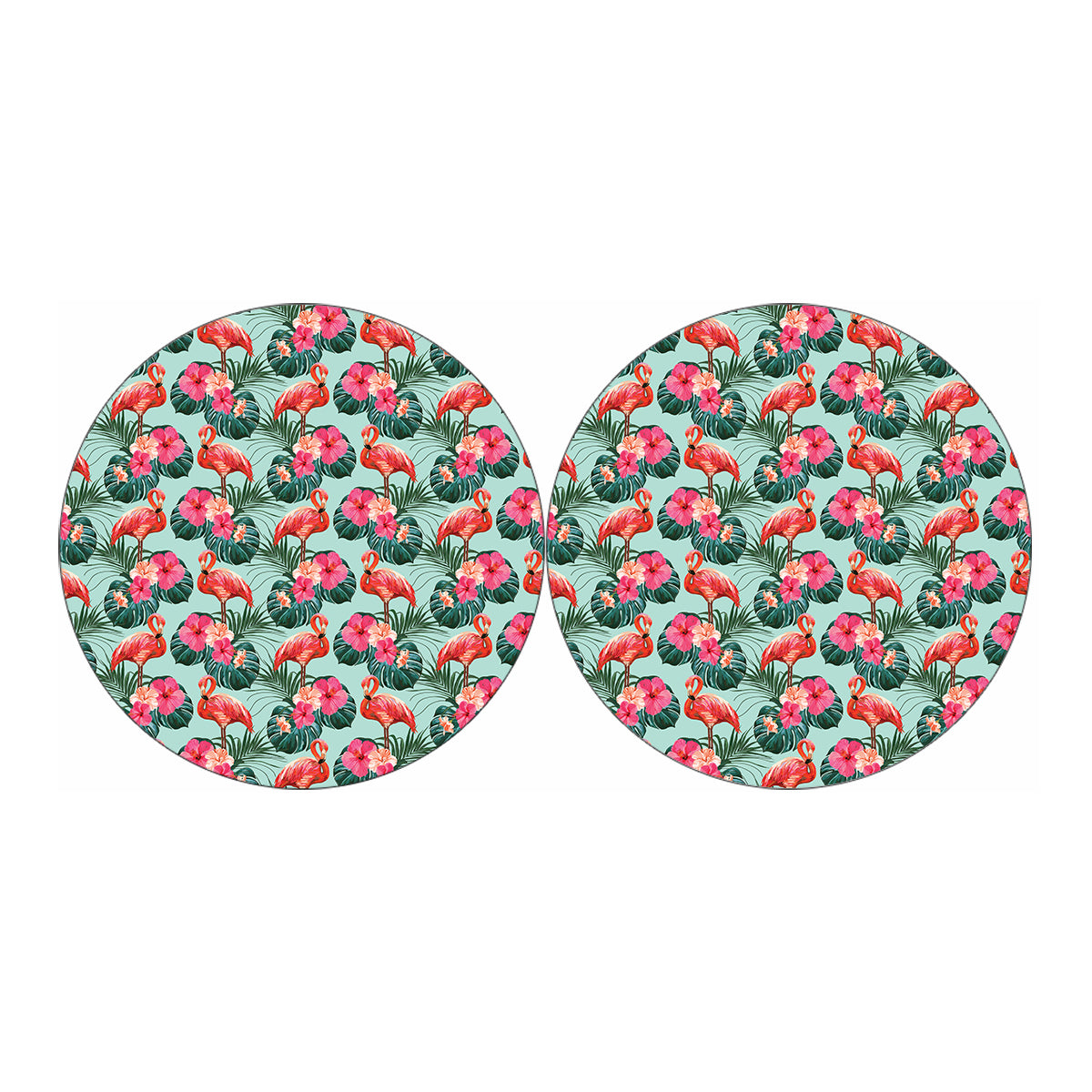Tropical Floral Flamingo Pattern Print Car Coasters